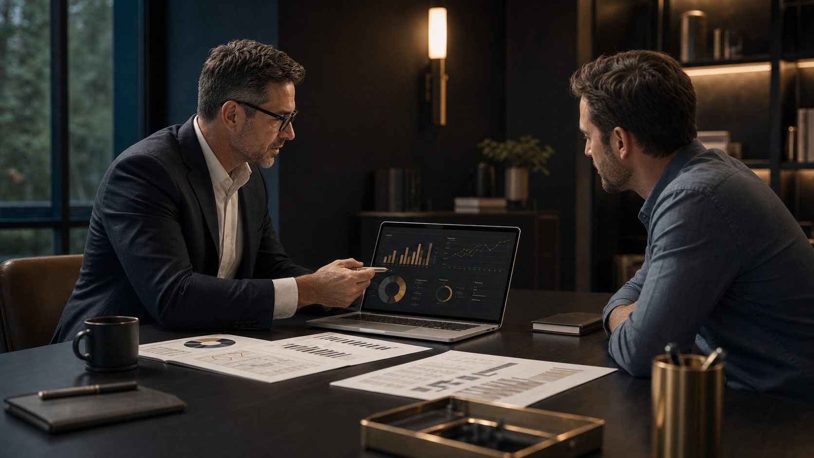 Advisor helping a business owner understand financial reports