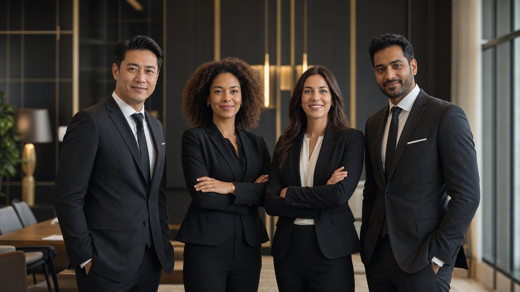 Rowari team standing together as business partners